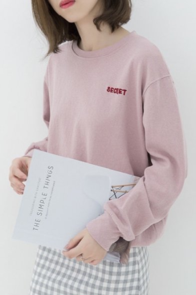 Basic Simple Letter Printed Round Neck Long Sleeve Loose Relaxed Pullover Sweatshirt