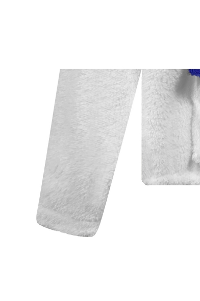 Blue and White Color Block Half-Zif High Neck Long Sleeve Pocket Front Drawstring Hem Fluffy Fleece Sweatshirt