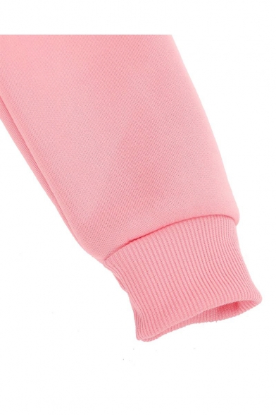 Cool Letter HOTLINEBLING Printed Basic Crewneck Long Sleeve Pink Casual Loose Sweatshirt