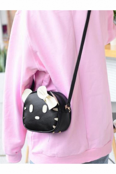 Cute Cartoon Kitty Pattern Bow Embellishment Mini Crossbody Sling Bag