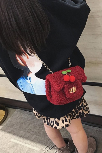 Cute Cherry Decoration Mini Crossbody Shoulder Bag with Chain Strap for Kids 14*6*12 CM