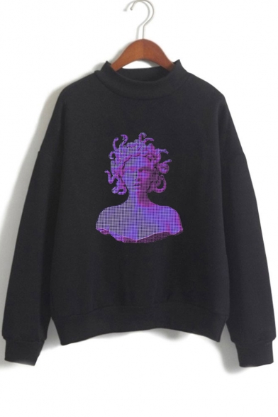 Fashion Vaporwave Figure Printed Basic Long Sleeve Regular Fit Pullover Sweatshirt
