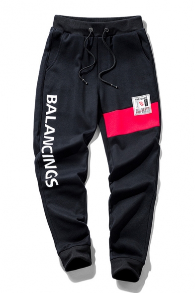 Guys Basic Simple Letter BALANCINGS Patched Drawstring Waist Cotton Loose Sweatpants