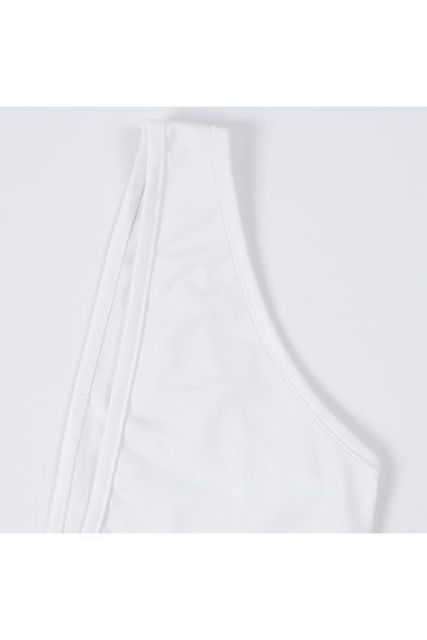 Hot Popular Simple Plain Sexy Plunging V-Neck Sleeveless Mesh Panel Waist Mini Bodycon Bandage Dress