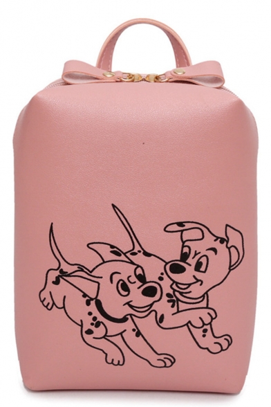 Lovely Cartoon Dog Print Solid Color PU Leather Backpack for Girls 22*16*6 CM