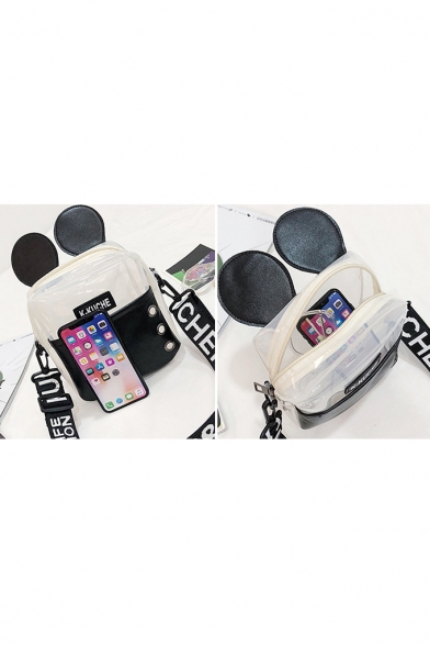 Lovely Colorblck Letter Pattern Hollow Hole Detail Transparent Cell Phone Crossbody Bag 16*7*19 CM