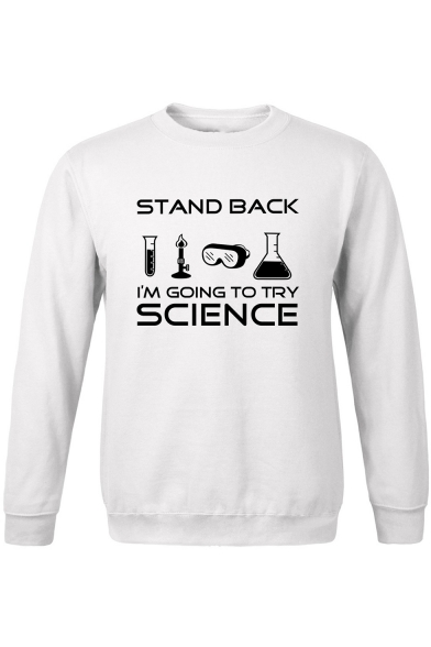 New Fashion Letter STAND BACK SCIENCE Graphic Printed Crewneck Long Sleeve Pullover Sweatshirt