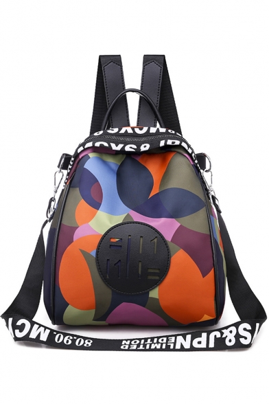 New Stylish Colorblock Pattern Letter Strap Oxford Cloth Leisure Shoulder Bag Backpack for Women 26*23*19 CM