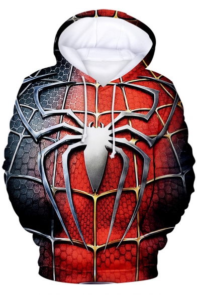Popular Film Far From Home Cool Red Spider Web Print Casual Unisex Hoodie