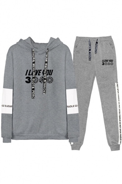 Popular Letter I LOVE YOU 3000 Casual Loose Hoodie with Sport Sweatpants Unisex Two-Piece Set