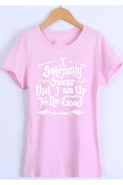 Popular Letter I SOLEMNLY SWEAR THAT I AM UP TO NO GOOD Print Short Sleeve Casual Tee