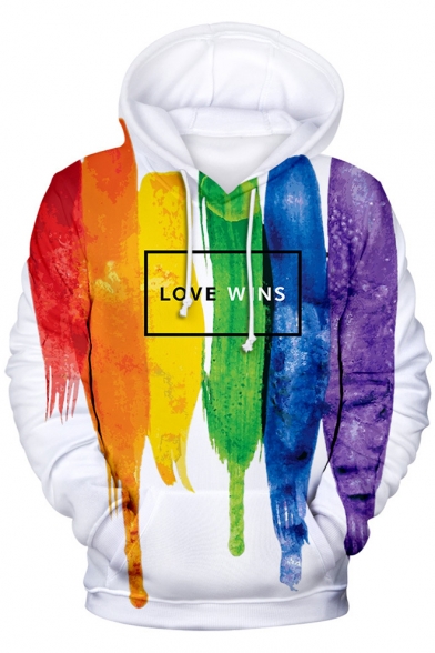 Popular Pride Month LOVE WINS Colorful Painting White Loose Sport Hoodie