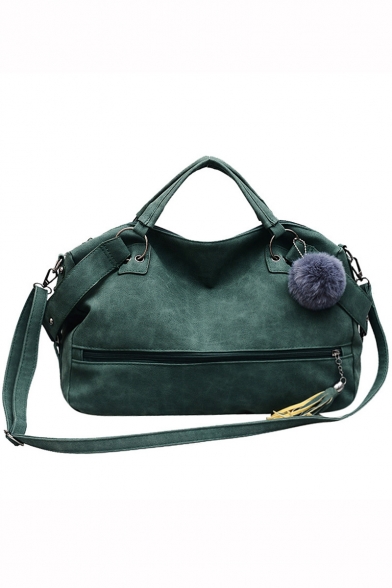 Popular Solid Color Tassel Plush Ball Embellishment Shoulder Handbag 40*12*30 CM