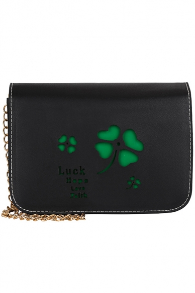 Stylish Letter Four-leaf Clover Hollow Out Crossbody Bag with Chain Strap 20*9*15CM