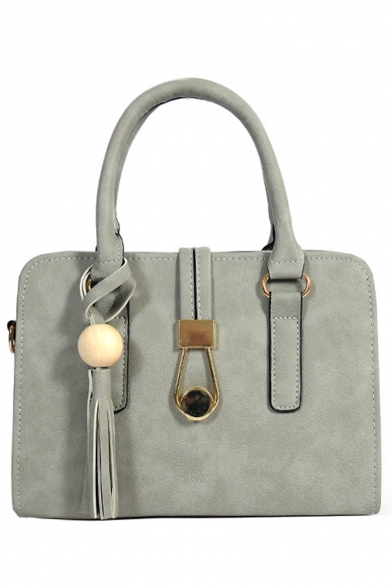 Stylish Plain Metal Tassel Embellishment Satchel Tote Handbag For Women 26*16*19 CM