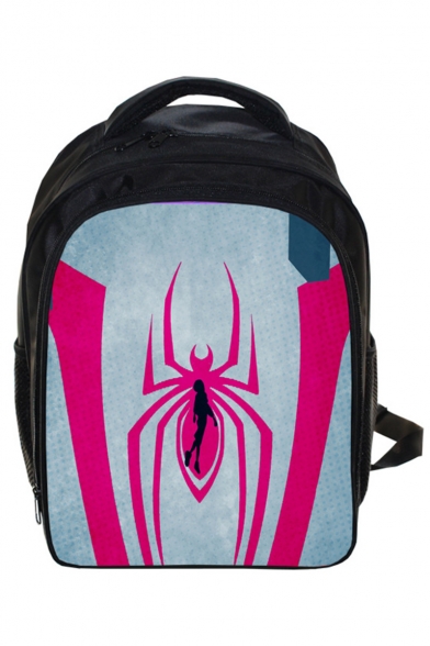 Stylish Spider Printed Black Polyester School Bag Backpack for Juniors 24*14.5*33 CM