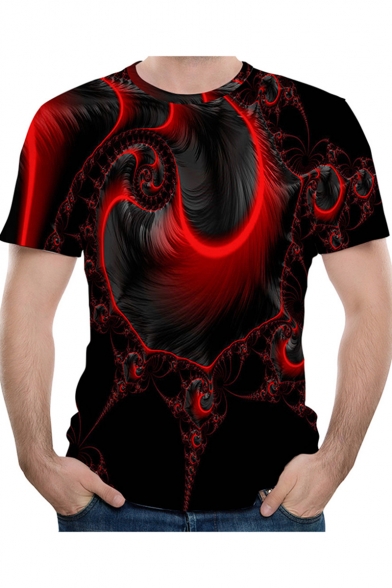 Summer Creative Spiral Art 3D Printed Round Neck Short Sleeve Black T-Shirt