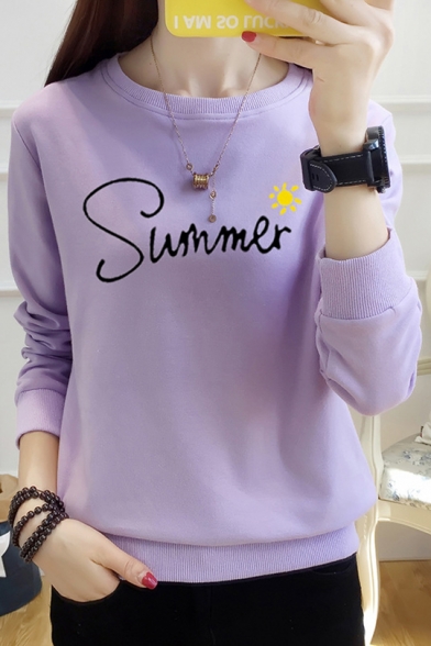 SUMMER Letter Sun Printed Round Neck Long Sleeve Sweatshirt