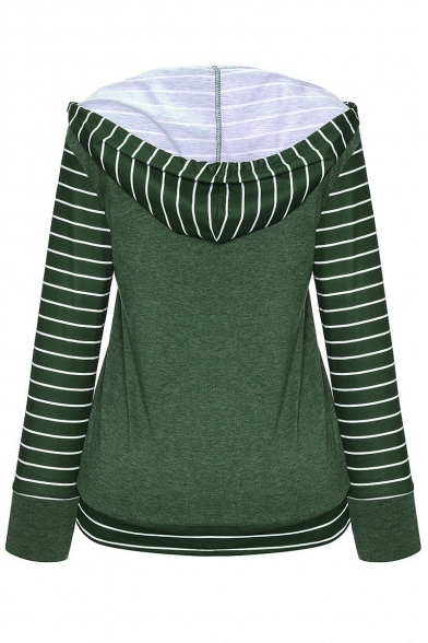 Trendy Color Block Stripe Printed Long Sleeve Loose Fit Pullover Hoodie