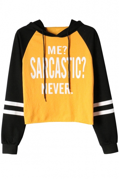 Trendy Letter ME SARCASTIC NEVER Print Striped Long Sleeve Relaxed Drawstring Hoodie