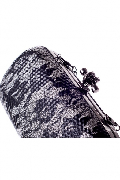 Women's Fashion Lace Floral Pattern Black Evening Clutch Bag 19*10*5.5 CM