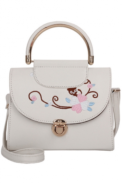 Women's Popular Floral Embroidered Pattern Satchel Shoulder Handbag 21*9*18 CM