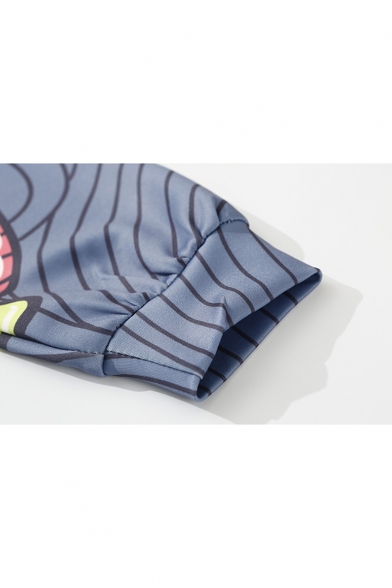 Cute Cartoon Bear Printed Basic Long Sleeve Blue Relaxed Fit Sweatshirt