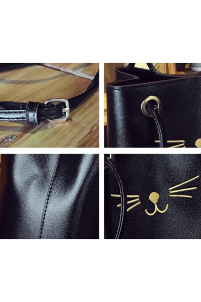 Cute Cartoon Cat Pattern Large Capacity PU Leather Tote Shoulder Bag 28*11*28 CM