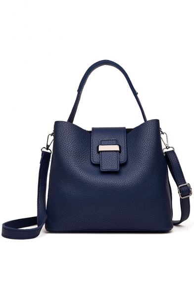 Fashion Solid Color Buckle Lock Shoulder Bucket Bag Satchel Bag 25*14*22 CM