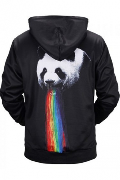 Funny Panda Rainbow 3D Print Long Sleeve Black Unisex Hoodie with Pocket