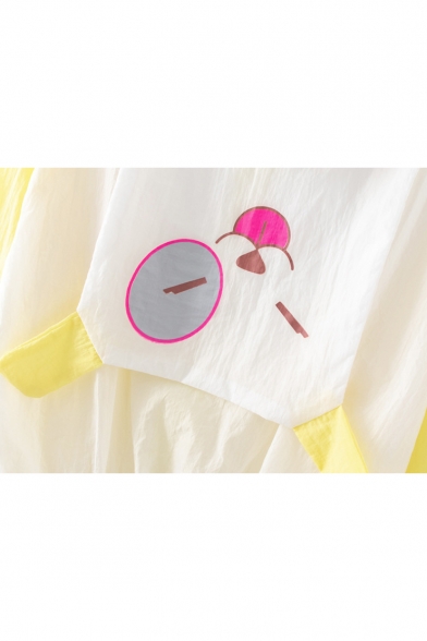Girls Summer Cute Cartoon Print Back Color Block Long Sleeve Sun Protection Zip Up Hooded Coat