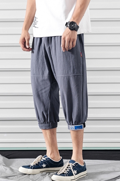 Guys Summer Casual Loose Linen Cropped Pants Trousers