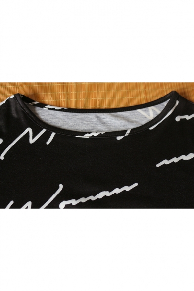 Hot Popular Simple Cool Letter Line Print Round Neck Relaxed T-Shirt