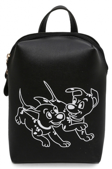 Lovely Cartoon Dog Print Solid Color PU Leather Backpack for Girls 22*16*6 CM