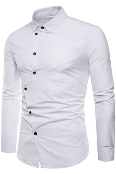 Mens Unique Stylish Irregular Patchwork Long Sleeve Simple Plain Slim Shirt