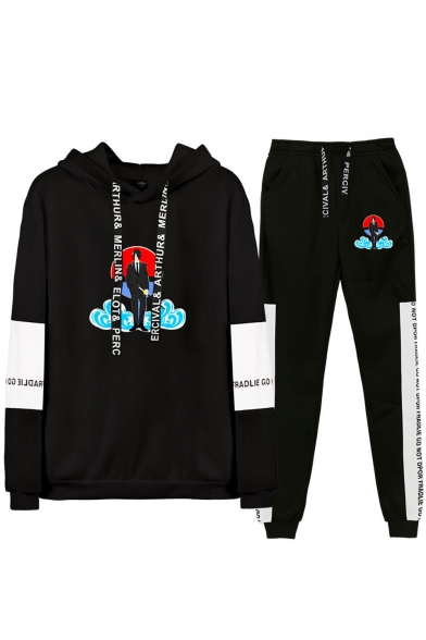 New Fashion Comic Character Printed Casual Hoodie Loose Fit Sweatpants Sport Two-Piece Set