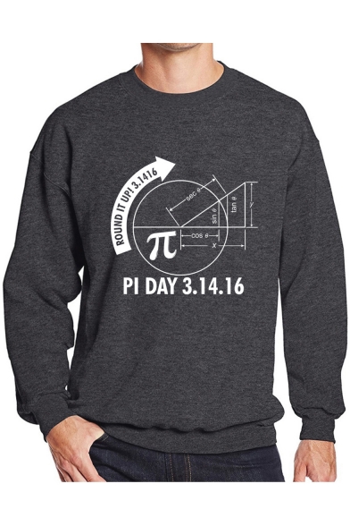 New Trendy Letter PI DAY Graphic Printed Long Sleeve Crewneck Pullover Sweatshirt