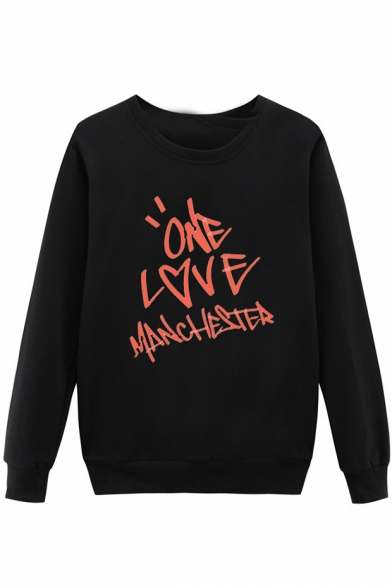 One Love Manchester Cool Popular Letter Printed Long Sleeve Round Neck Casual Loose Sweatshirt