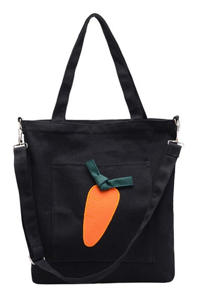 Popular Cartoon Carrot Pattern Flat Pocket Front Canvas School Shoulder Bag 34*3*35 CM