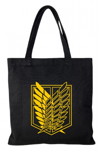 Popular Feather Badge Print Black School Shoulder Bag Tote Shopper Bag 35*33 CM