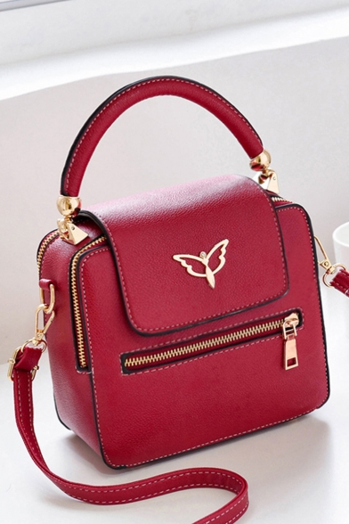 Popular Solid Color Metal Zipper Embellishment School Shoulder Bag Satchel Handbag 19*9*18 CM