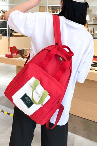 Simple Letter Pattern Colorblock pocket Patched Big Capacity Canvas Travel School Bag Backpack 41*30*12 CM