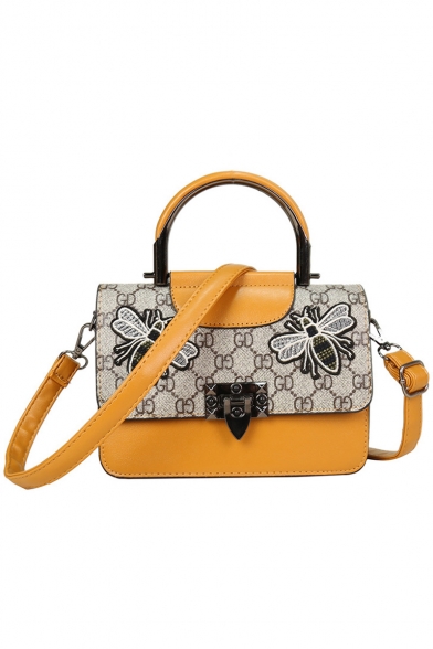 Stylish Classic Butterfly Printed Top Handle Colorblock Satchel Handbag 20*7*15 CM