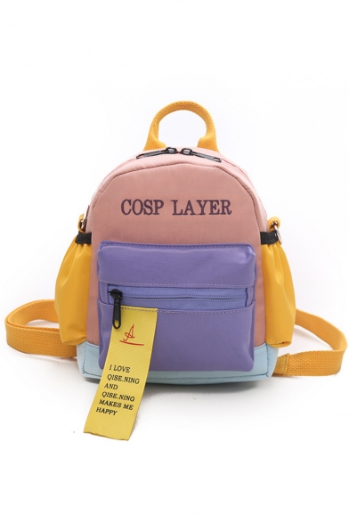Stylish Color Block Letter COSP LAYER Embroidery Pattern Oxford Cloth Casual Bag School Backpack 17*8*20 CM
