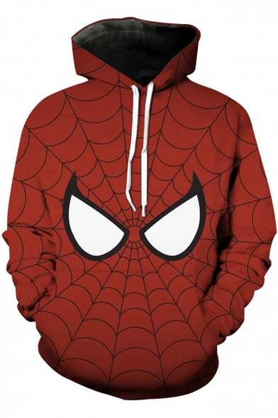 Stylish Cool 3D Spider Web Pattern Unisex Sport Loose Red Hoodie
