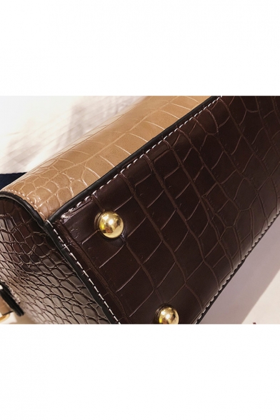 Stylish Crocodile Pattern Striped Wide Strap Zipper Satchel Shoulder Bag 20*12.5*8 CM
