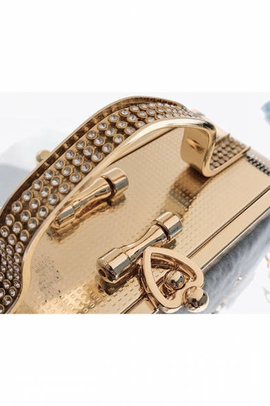 Stylish Metal Rhinestone Embellishment Top Handle Plush Clutch Handbag 24*13 CM