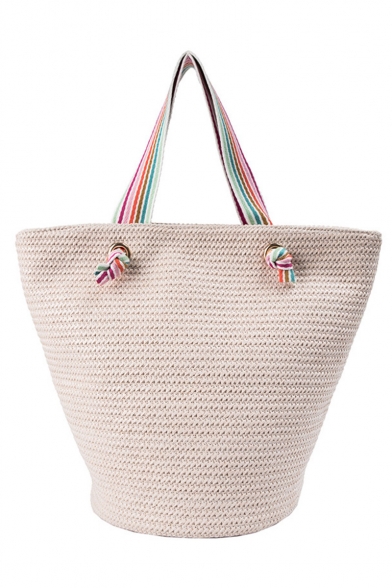 Summer Fashion Colored Stripe Strap Beach Bag Straw Shoulder Tote Bag 38*30*22 CM