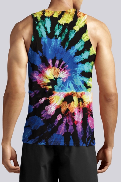 Summer New Trendy Colorful Tie Dye Round Neck Sleeveless Casual Loose Tank Top