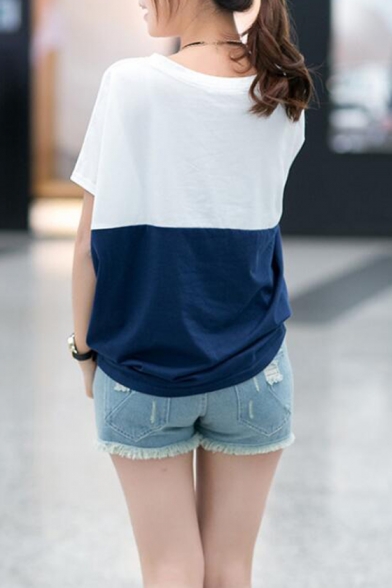 Summer Trendy Color Block Batwing Sleeve Loose Casual T-Shirt